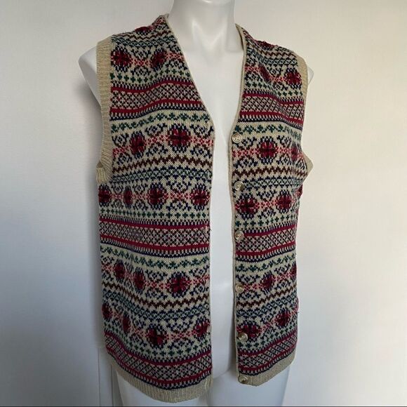Vintage 70s Floral Embroidery  sweater Vest Faire Isle - Picture 11 of 12